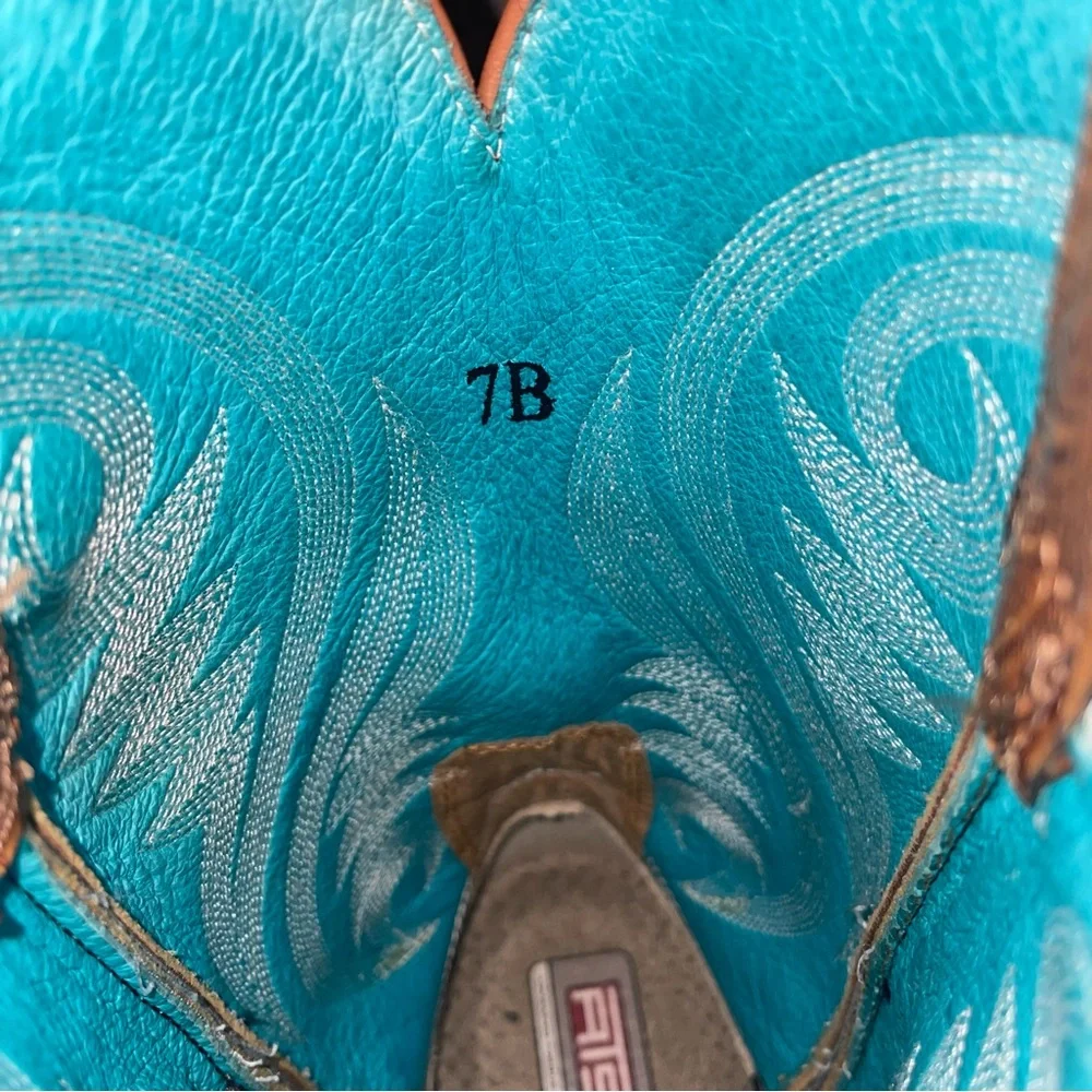 Ariat Turquoise and Tan Leather Western Boots - Picture 11 of 14
